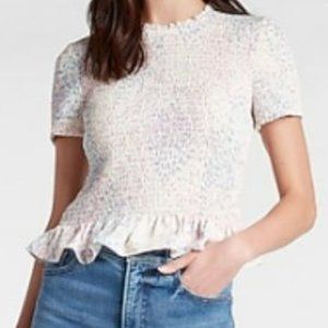 Express, Printed Crew Neck, Smocked, Peplum Top, Size Large